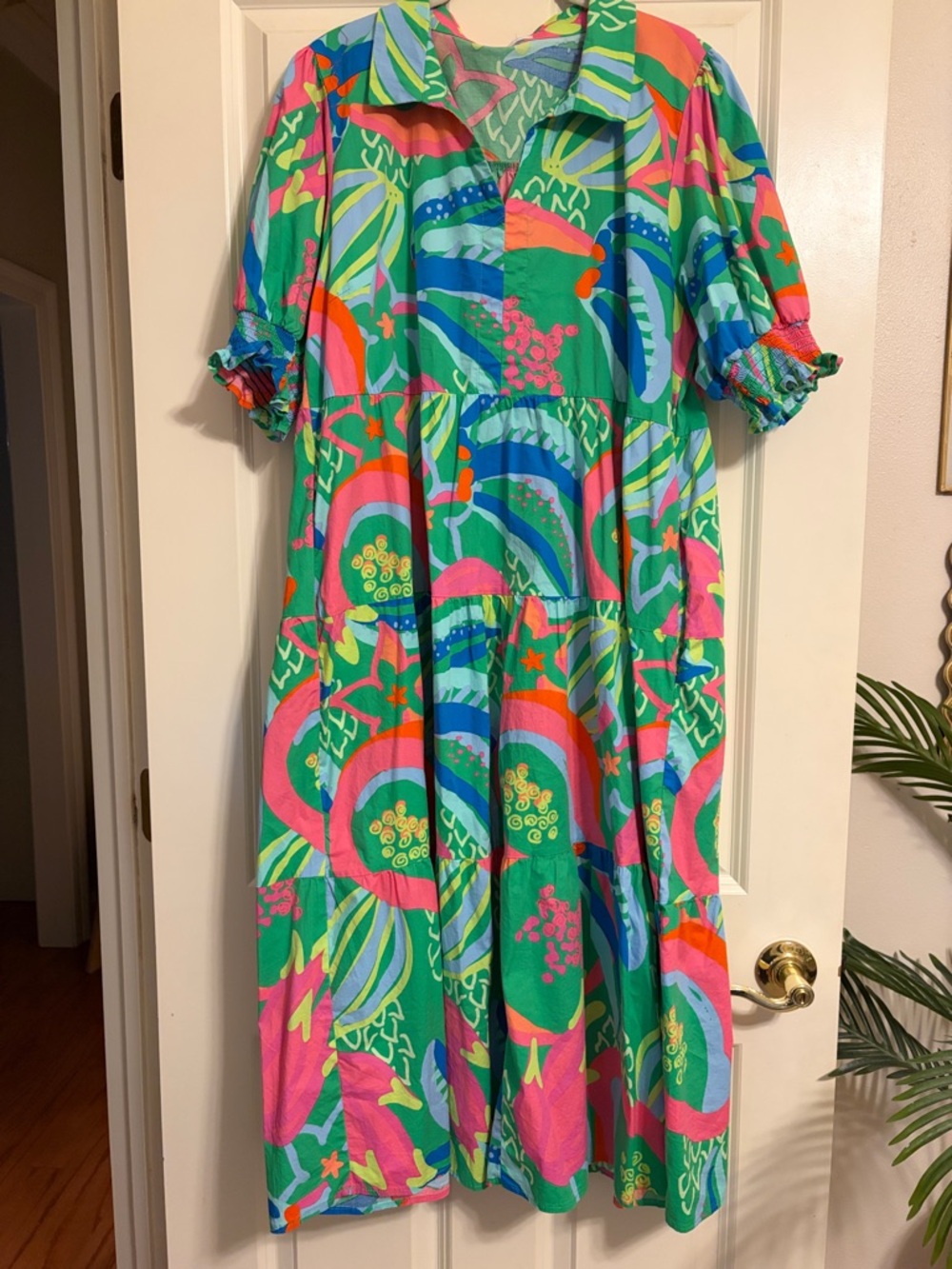 Vibrant Green Multi-Color Midi Dress